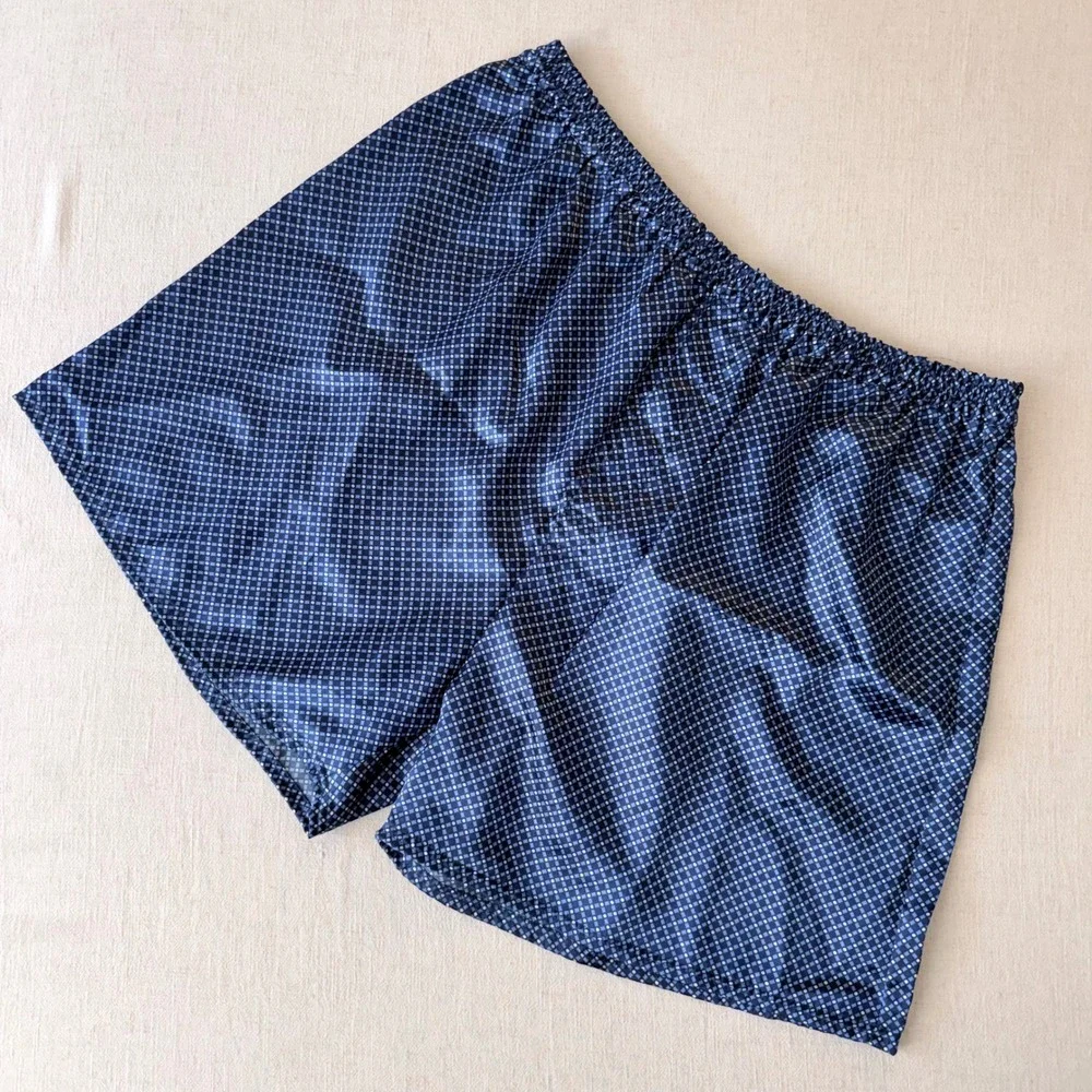 Robert Louis Mens XL Blue Silk Blend‎ Geometric Grid Boxer Shorts Sleepwear